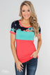 Illuminate The Room Floral Color Block Top- Dark Pink & Navy