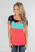 Illuminate The Room Floral Color Block Top- Dark Pink & Navy