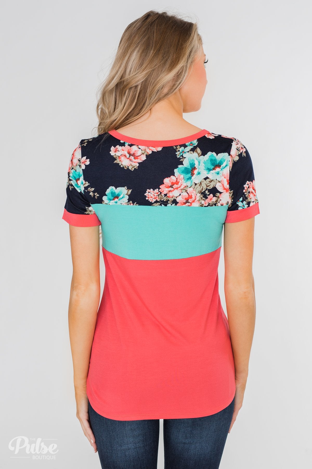 Illuminate The Room Floral Color Block Top- Dark Pink & Navy