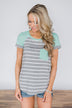 Go Right On By Striped Pocket Top ~ Mint