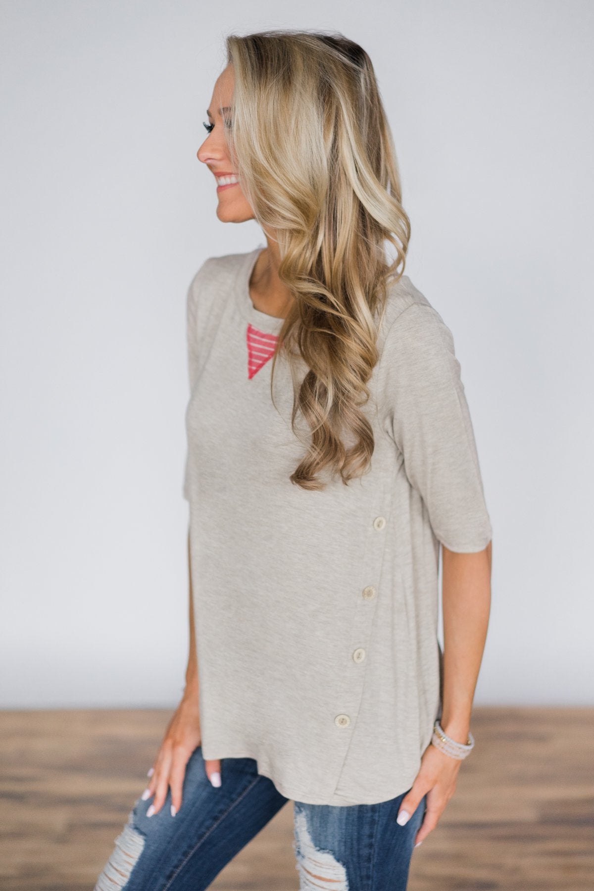 Simple Beauty Oatmeal Button Top