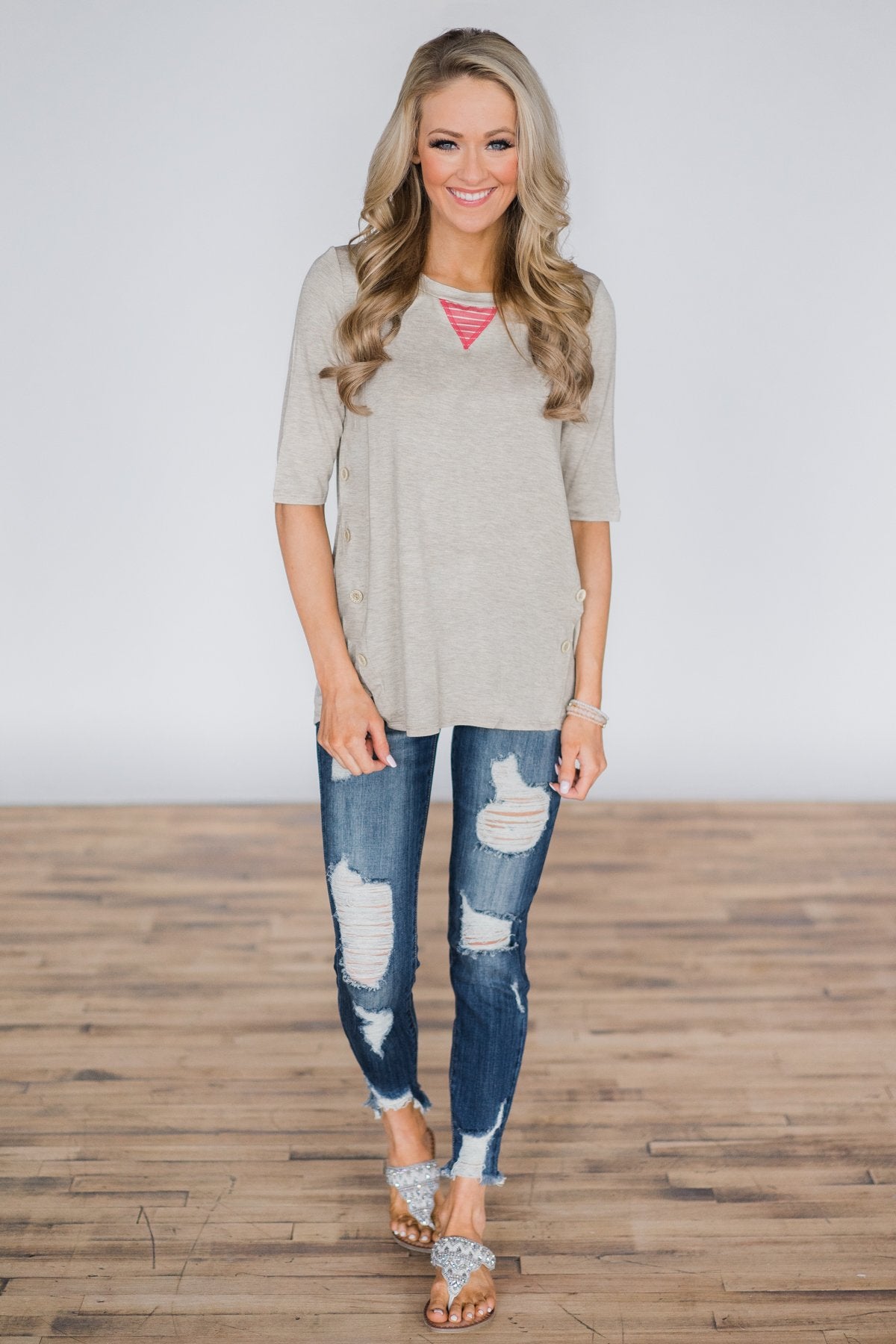 Simple Beauty Oatmeal Button Top