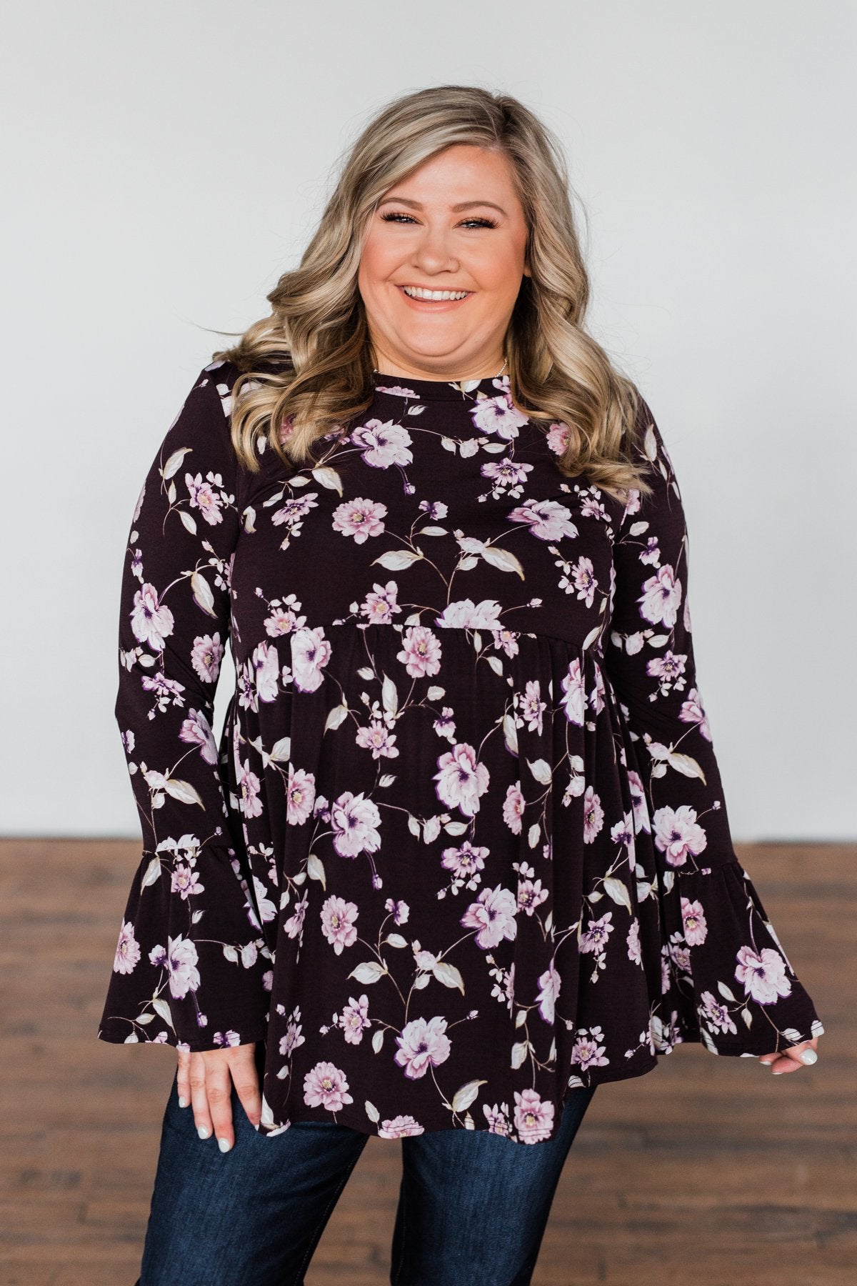 Make A Change Floral Babydoll Top- Eggplant Purple