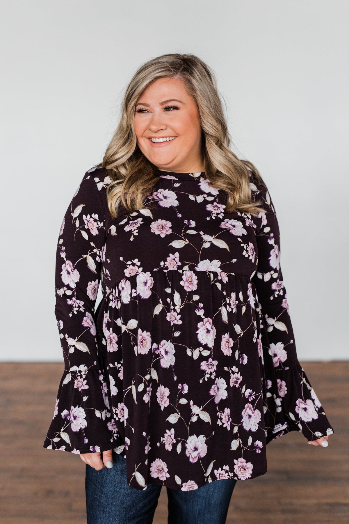 Make A Change Floral Babydoll Top- Eggplant Purple