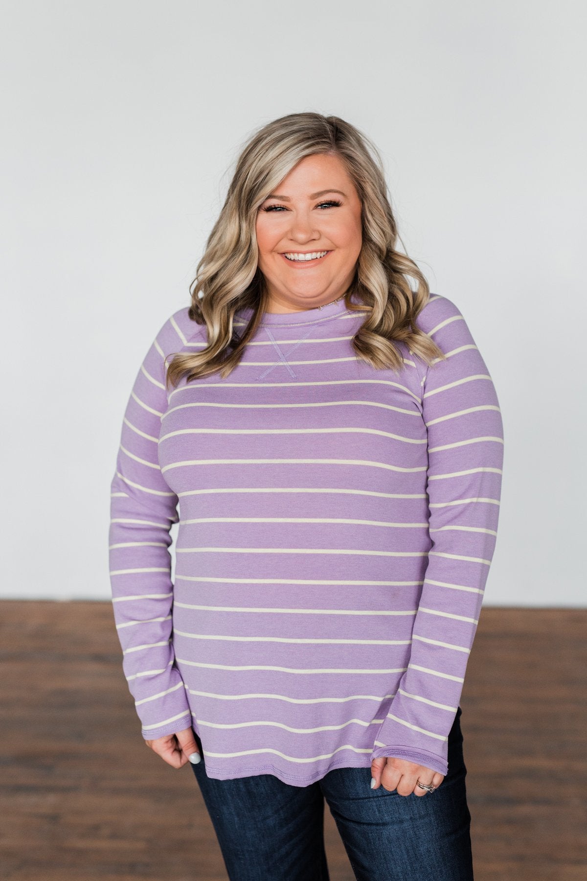 Dance With Somebody Striped Pullover Top- Lavender