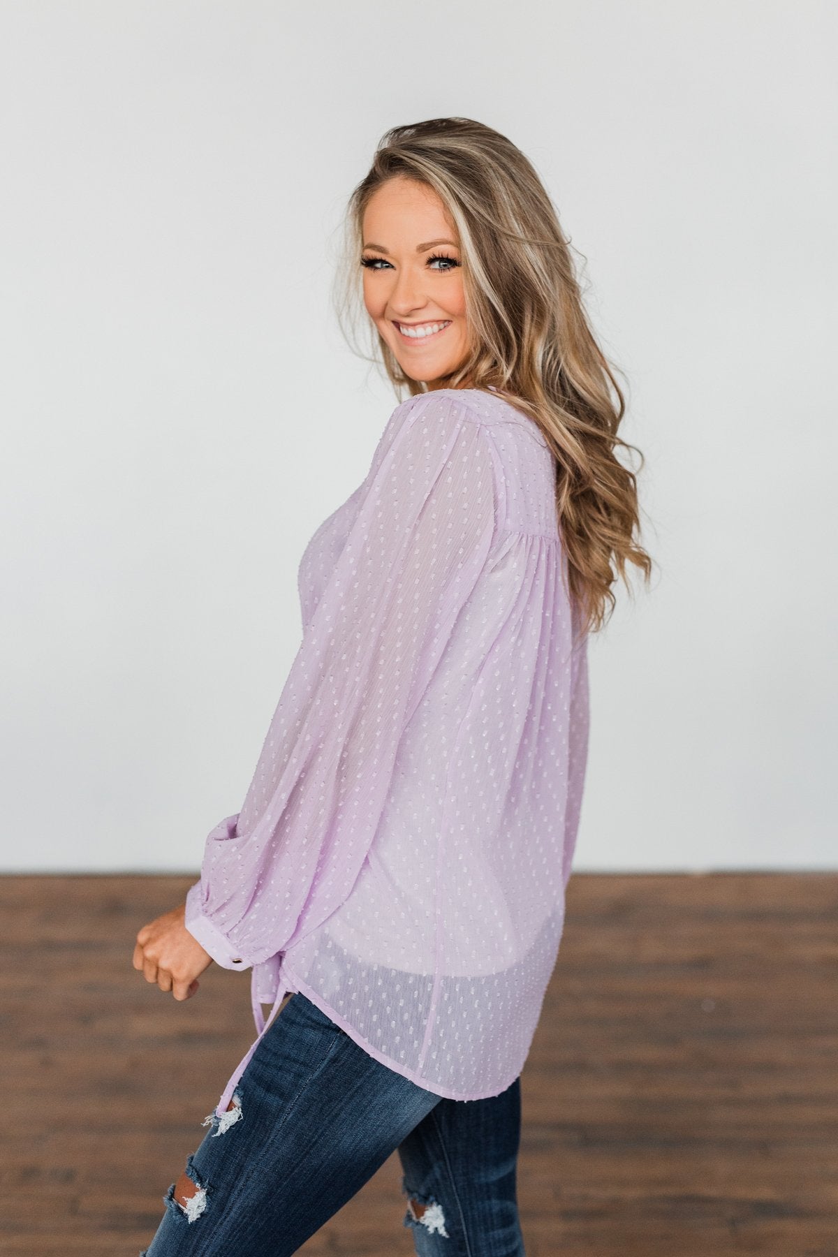 Get Together V-Neck Tie Blouse- Lilac