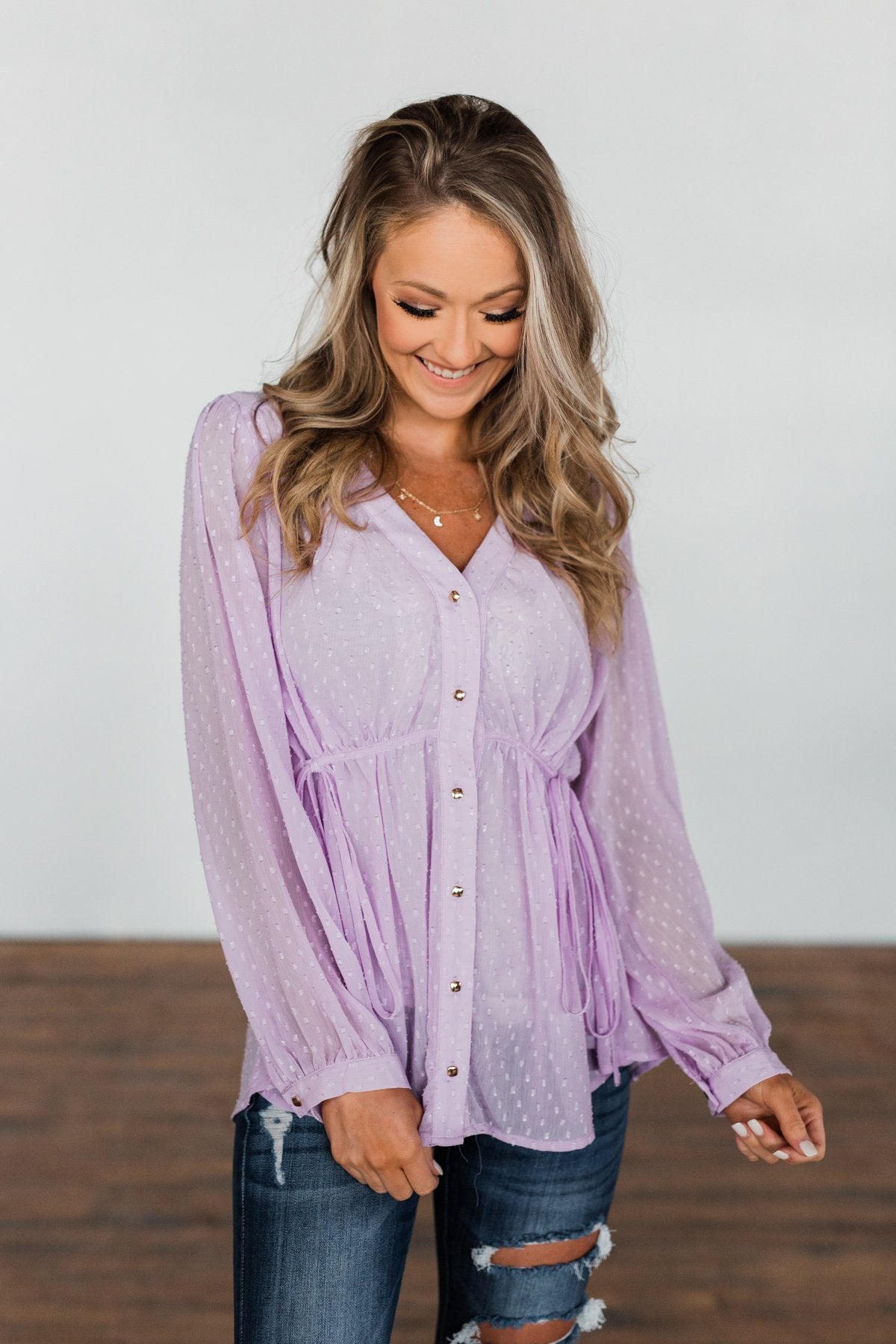 Get Together V-Neck Tie Blouse- Lilac
