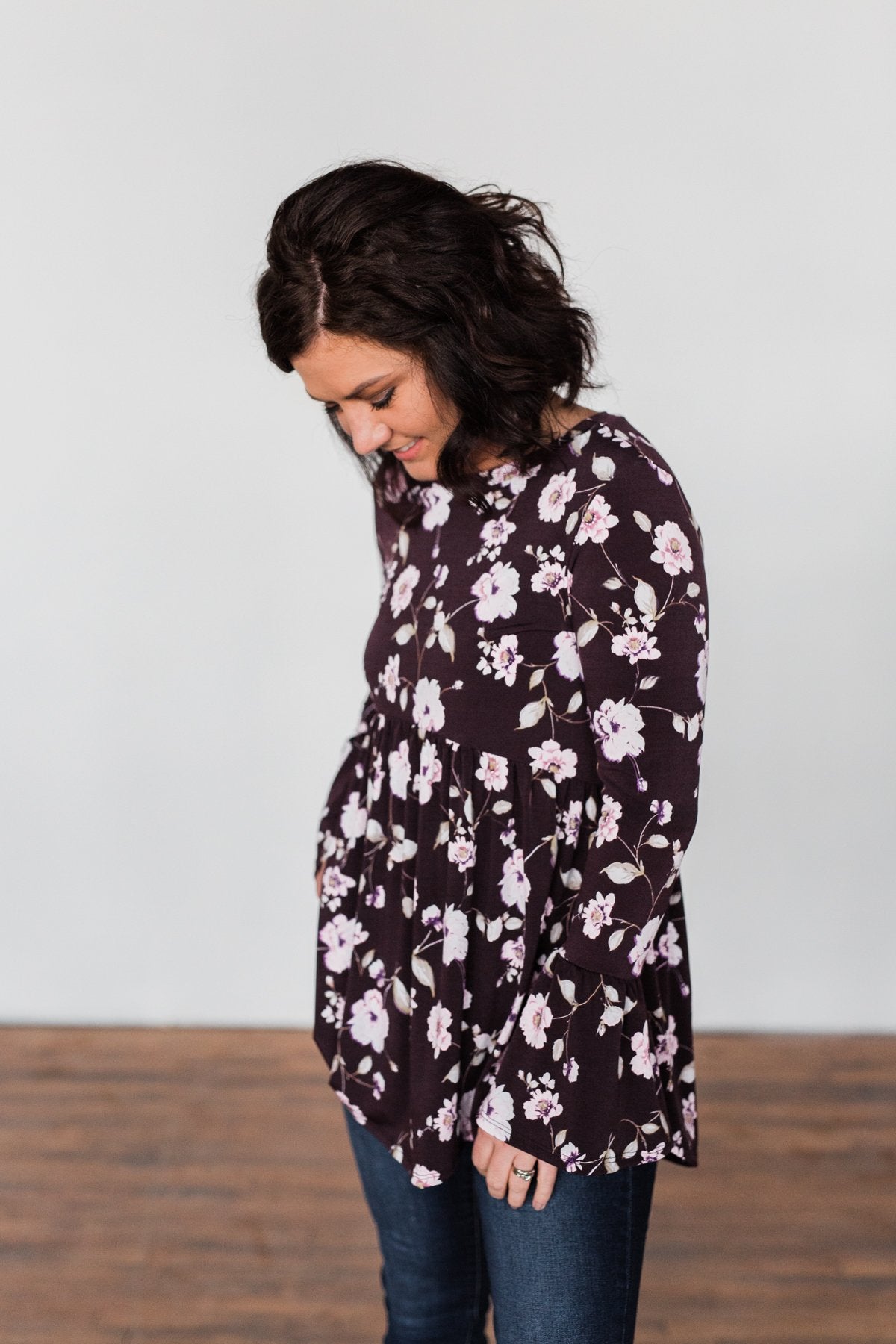Make A Change Floral Babydoll Top- Eggplant Purple
