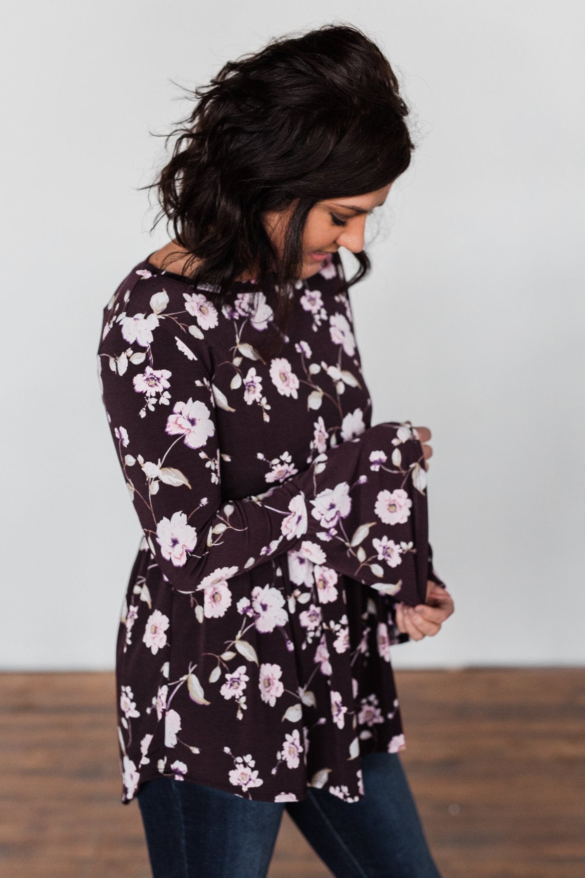 Make A Change Floral Babydoll Top- Eggplant Purple