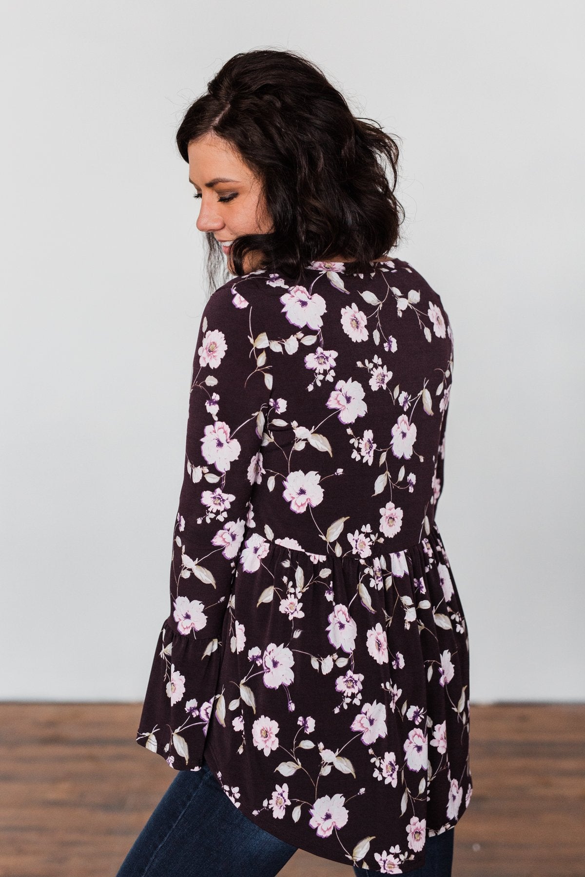 Make A Change Floral Babydoll Top- Eggplant Purple