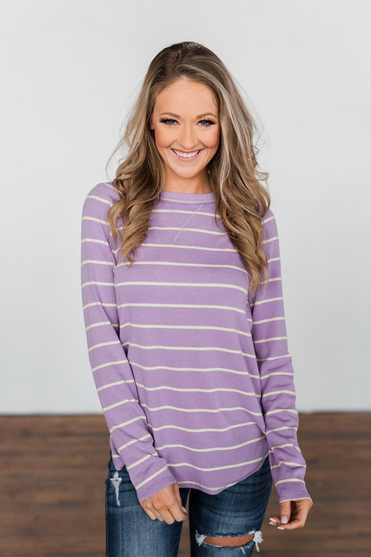 Dance With Somebody Striped Pullover Top- Lavender