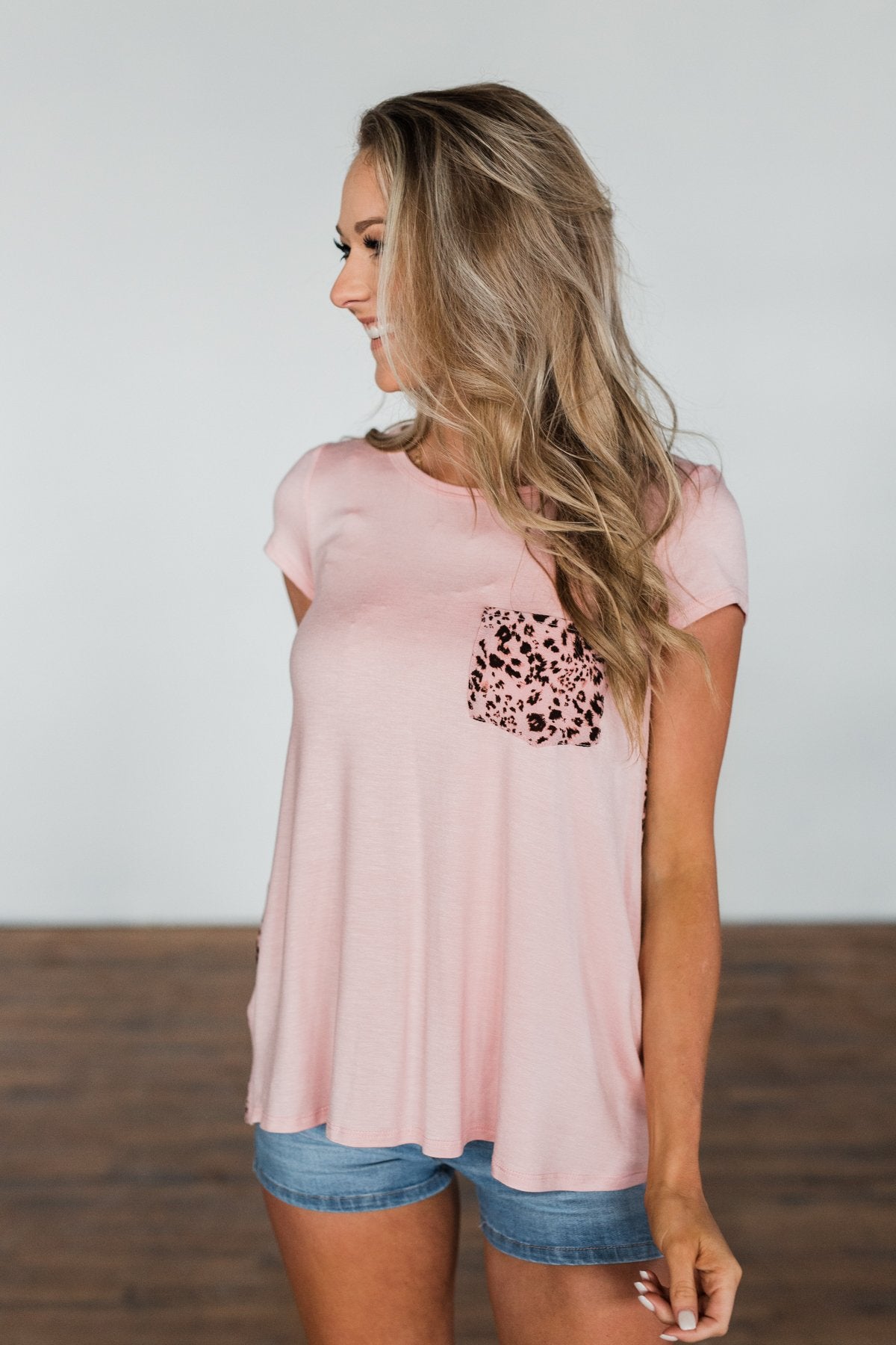 Right On Time Leopard Pocket Top- Pink