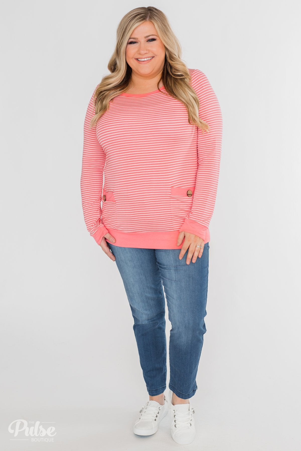 So Much In Common Striped Pocket Top- Pink
