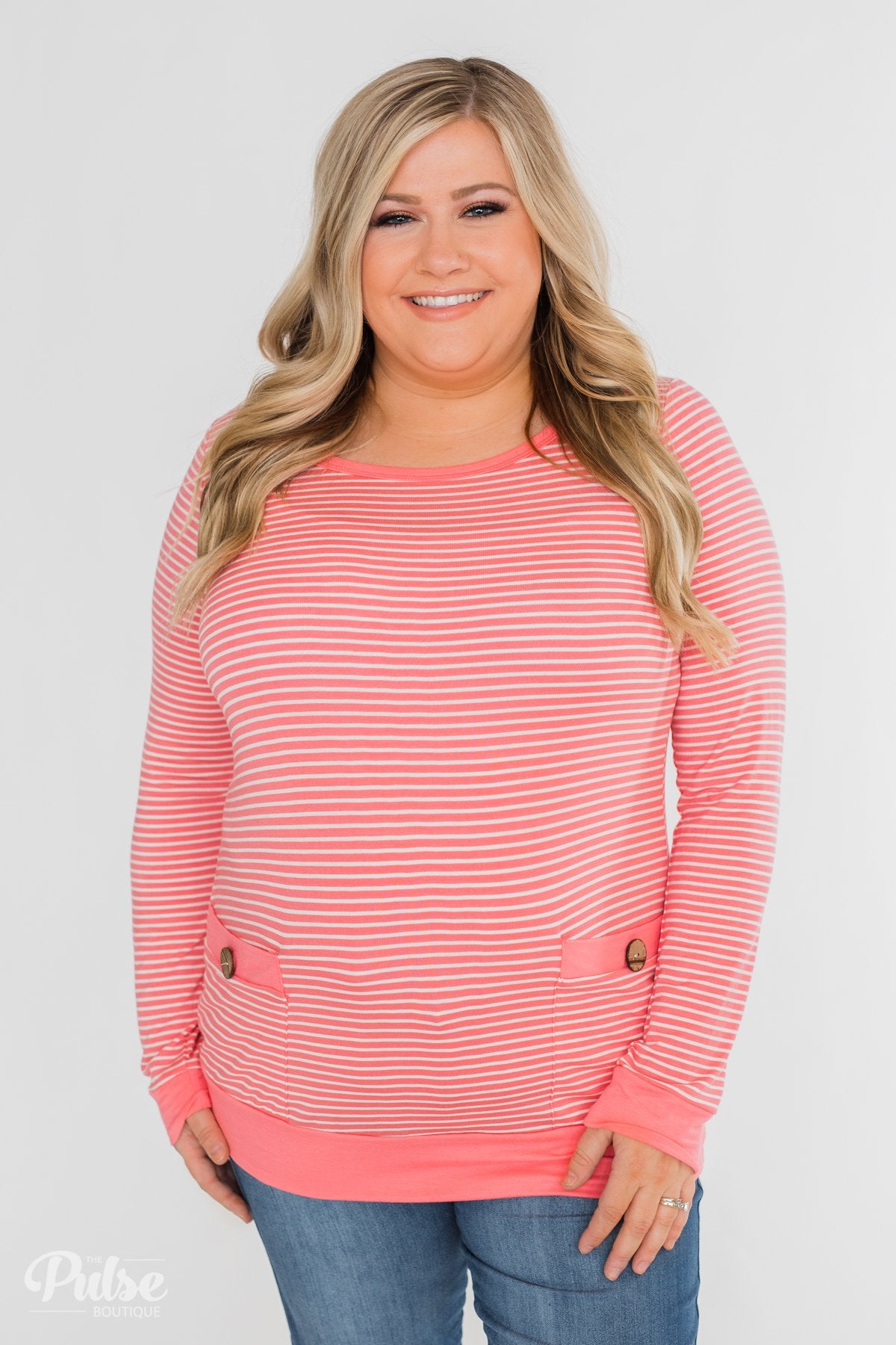 So Much In Common Striped Pocket Top- Pink