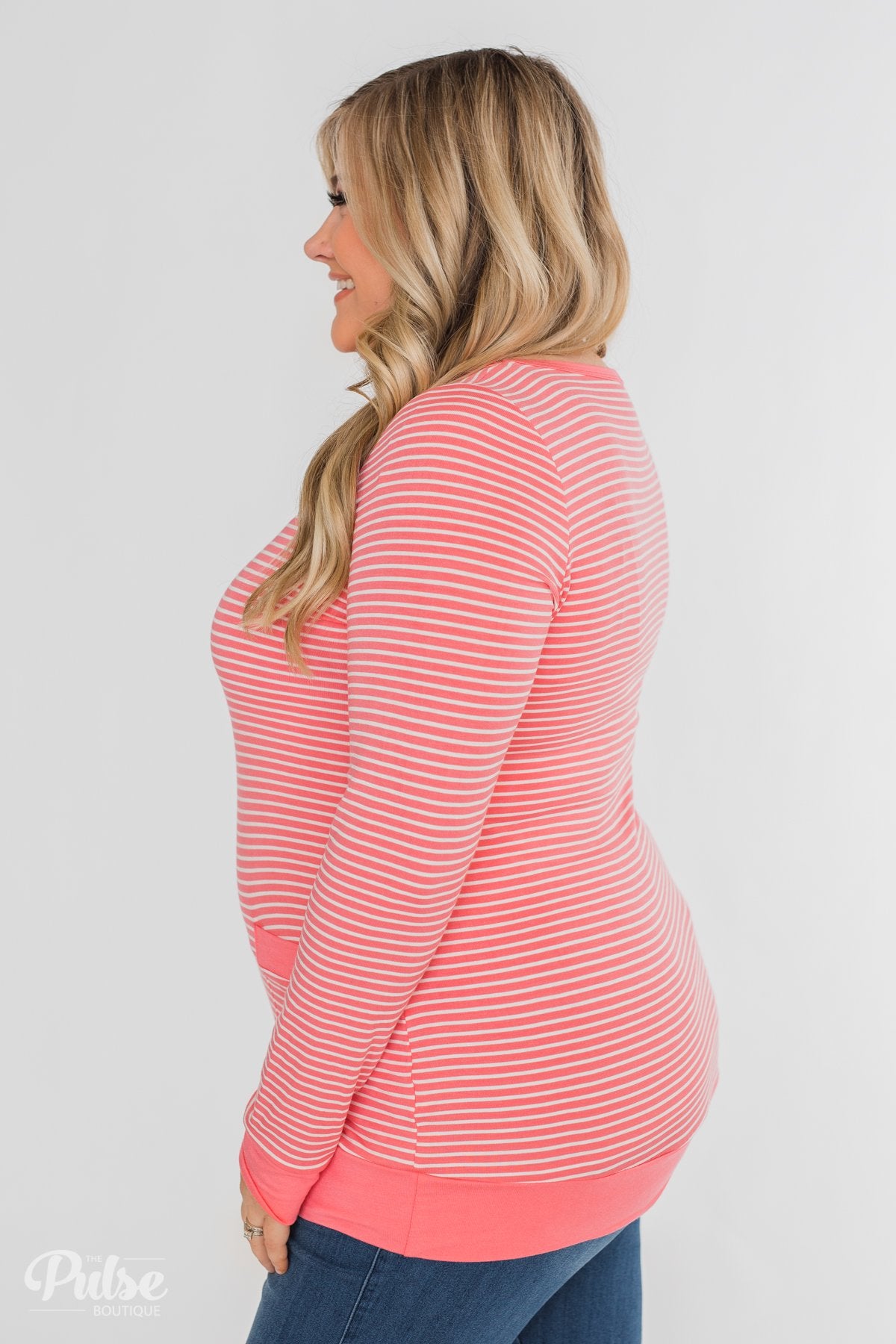 So Much In Common Striped Pocket Top- Pink