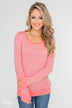So Much In Common Striped Pocket Top- Pink