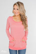 So Much In Common Striped Pocket Top- Pink