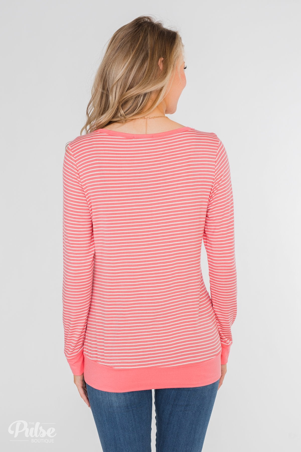 So Much In Common Striped Pocket Top- Pink