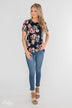 Finding The Right One Floral Short Sleeve Top- Navy