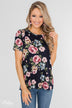 Finding The Right One Floral Short Sleeve Top- Navy