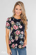 Finding The Right One Floral Short Sleeve Top- Navy