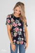 Finding The Right One Floral Short Sleeve Top- Navy