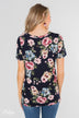 Finding The Right One Floral Short Sleeve Top- Navy