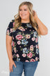 Finding The Right One Floral Short Sleeve Top- Navy