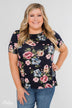 Finding The Right One Floral Short Sleeve Top- Navy