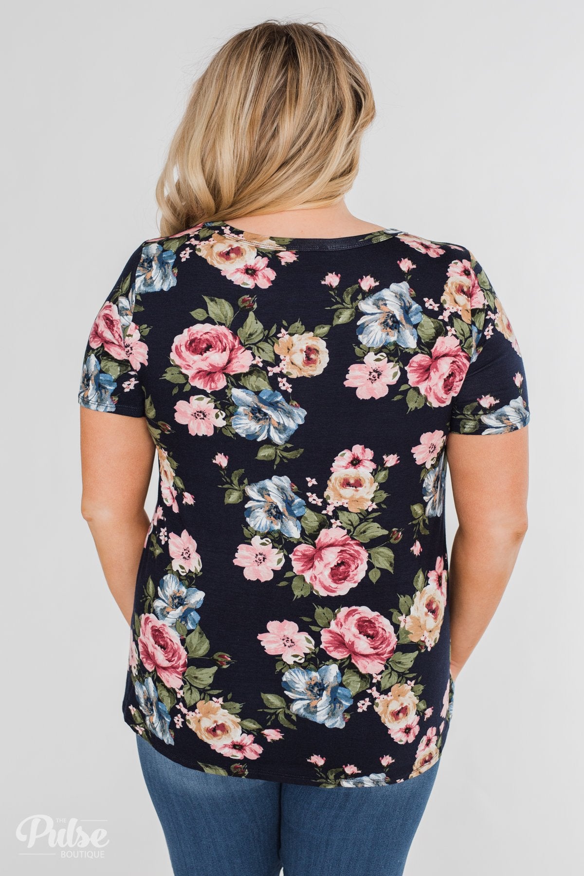 Finding The Right One Floral Short Sleeve Top- Navy