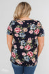 Finding The Right One Floral Short Sleeve Top- Navy