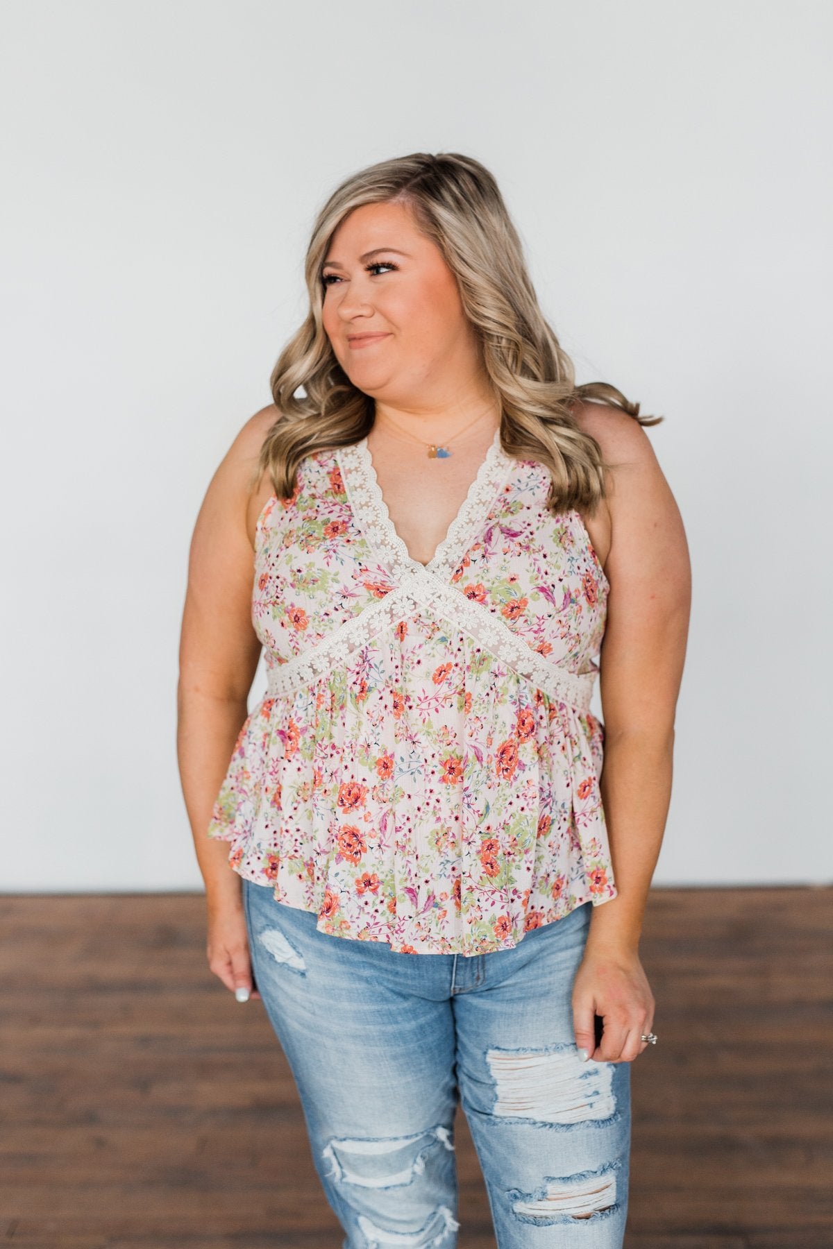 Let It Grow Floral Lace Tank Top- Light Pink