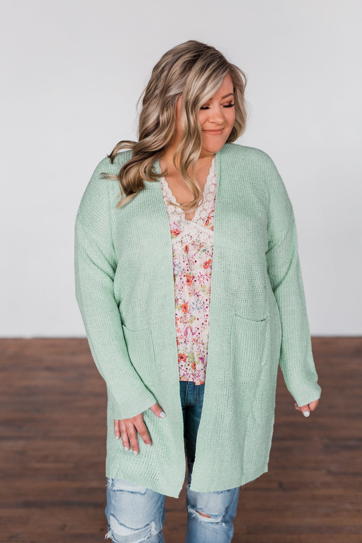No Pressure Knitted Cardigan- Mint Green