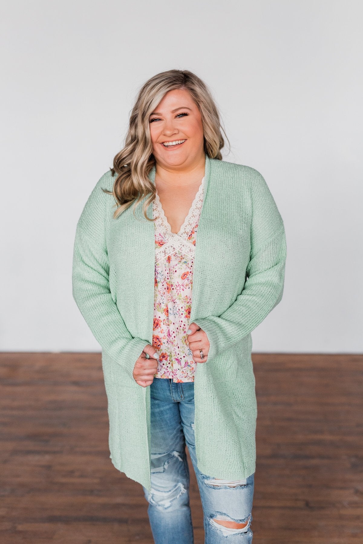 No Pressure Knitted Cardigan- Mint Green