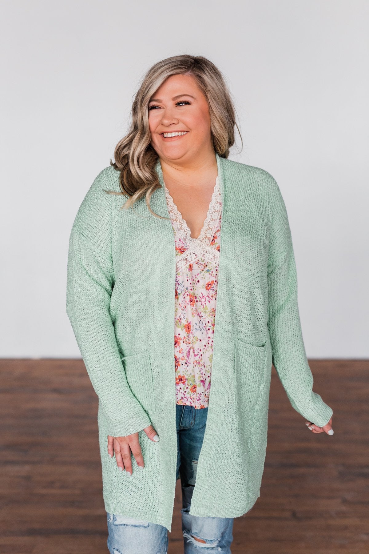 No Pressure Knitted Cardigan- Mint Green