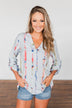 Perfectly Poise Printed V-Neck Top- Light Blue