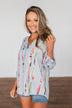 Perfectly Poise Printed V-Neck Top- Light Blue
