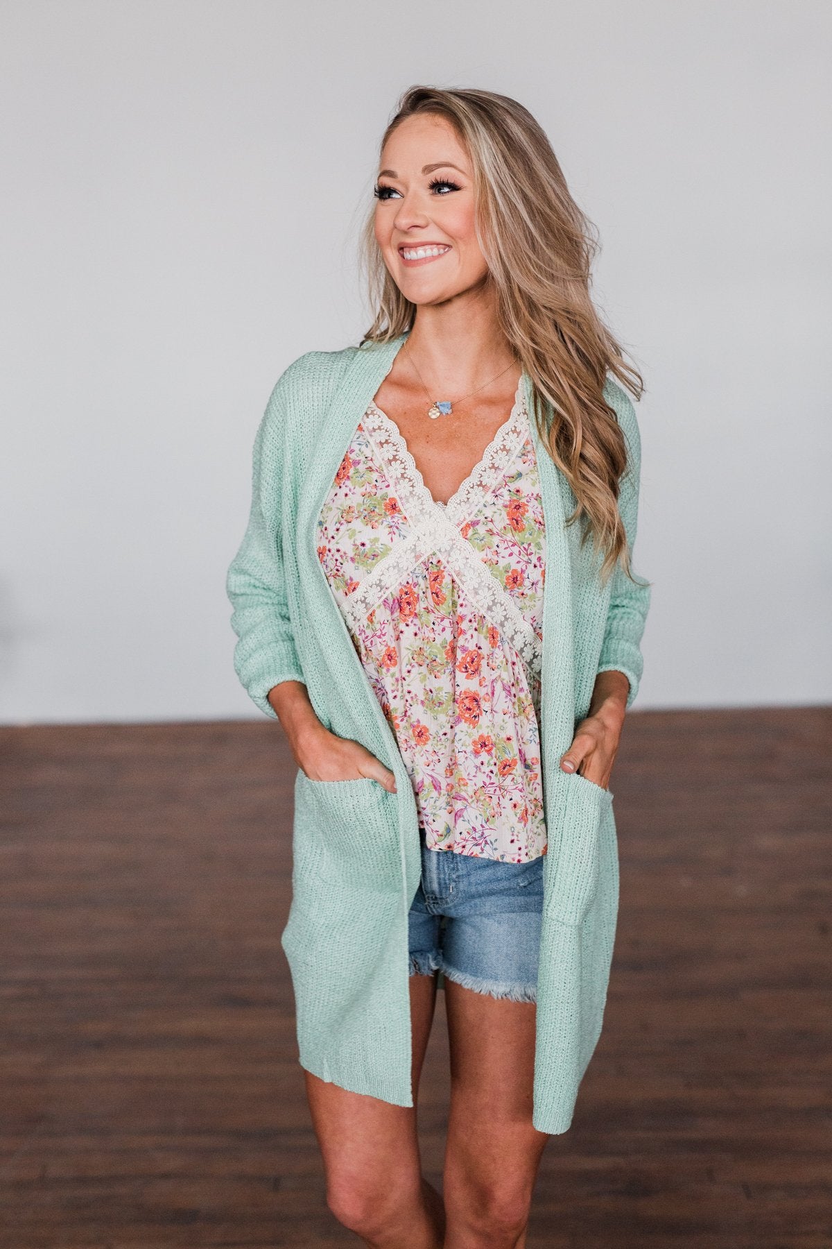 No Pressure Knitted Cardigan- Mint Green