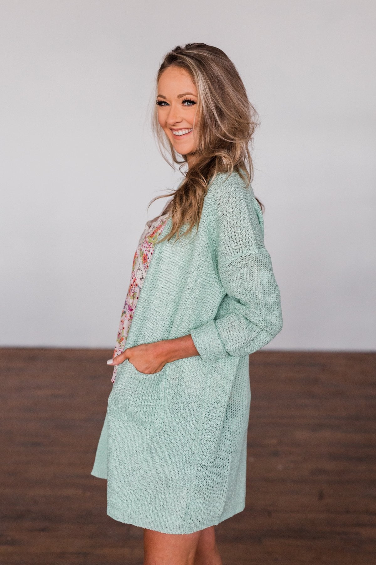 No Pressure Knitted Cardigan- Mint Green
