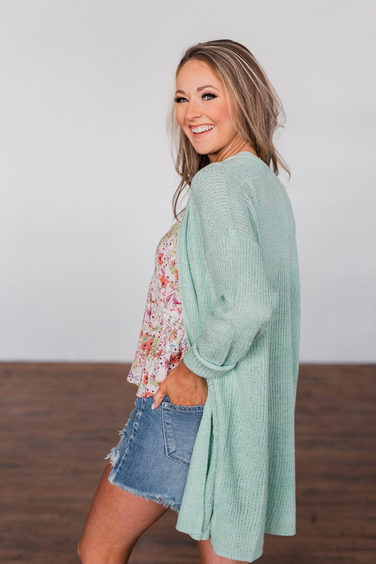 No Pressure Knitted Cardigan- Mint Green