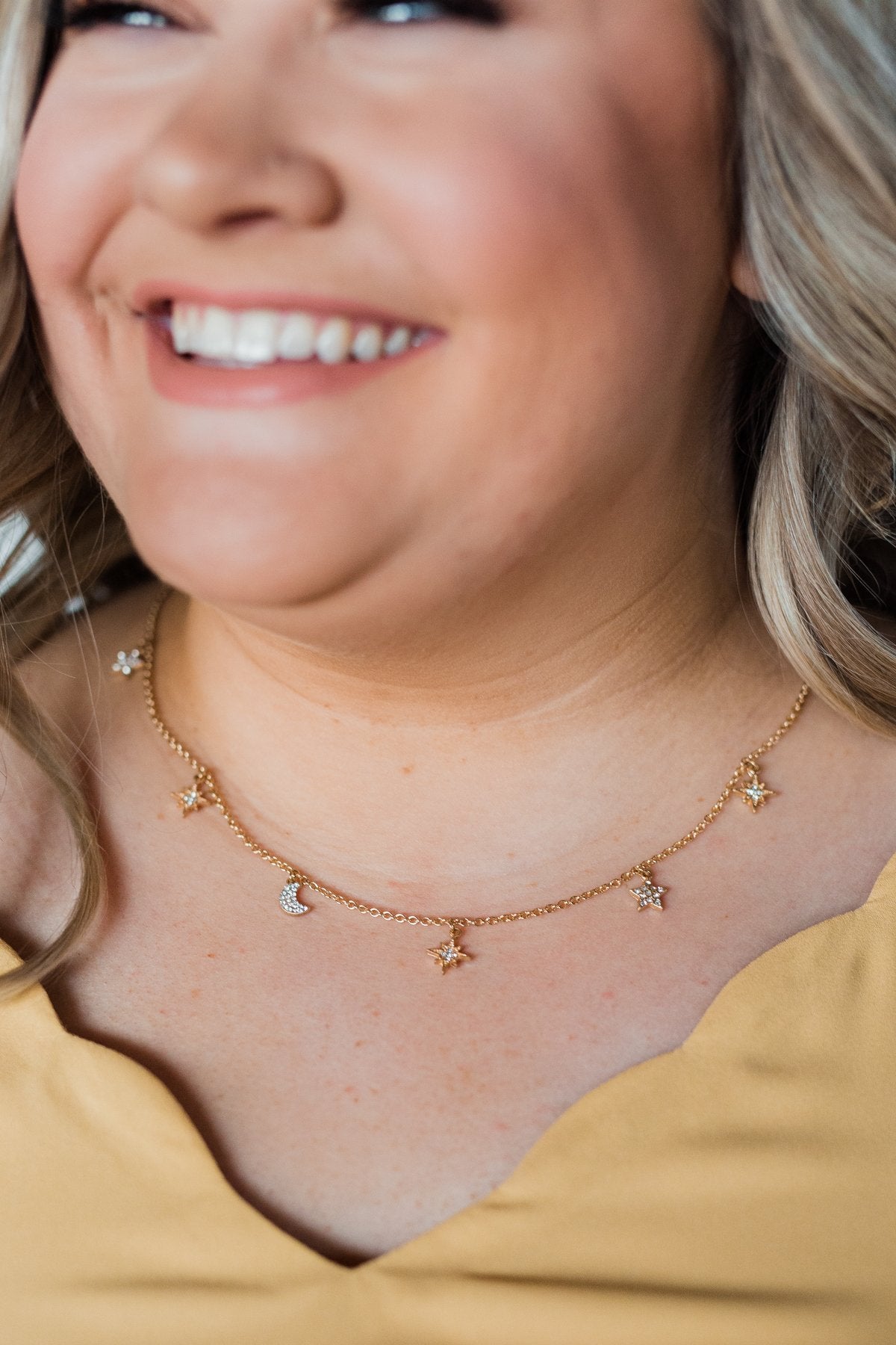 Star & Moon Charm Necklace- Gold