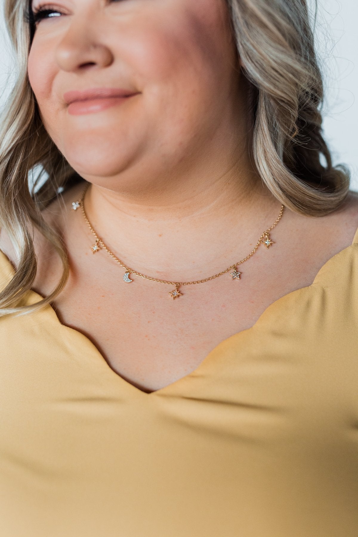 Star & Moon Charm Necklace- Gold