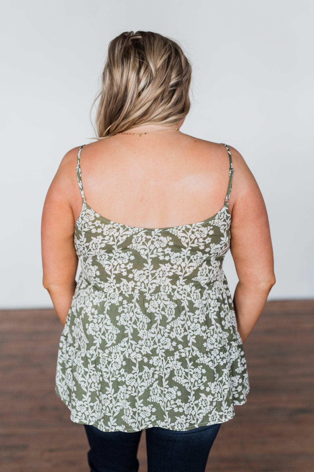 Here With You Floral Babydoll Tank Top- Olive