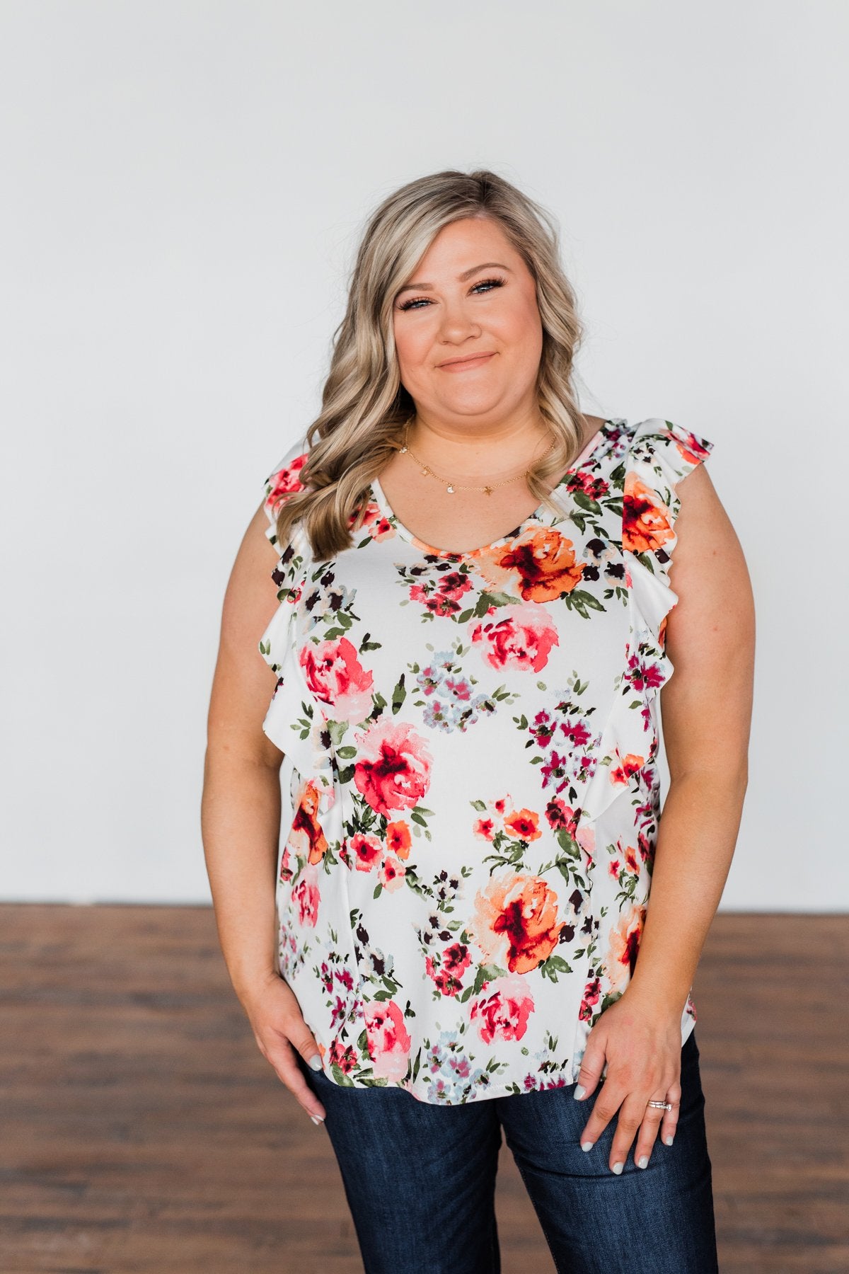 Love Blossoms Ruffle Floral Top- Ivory