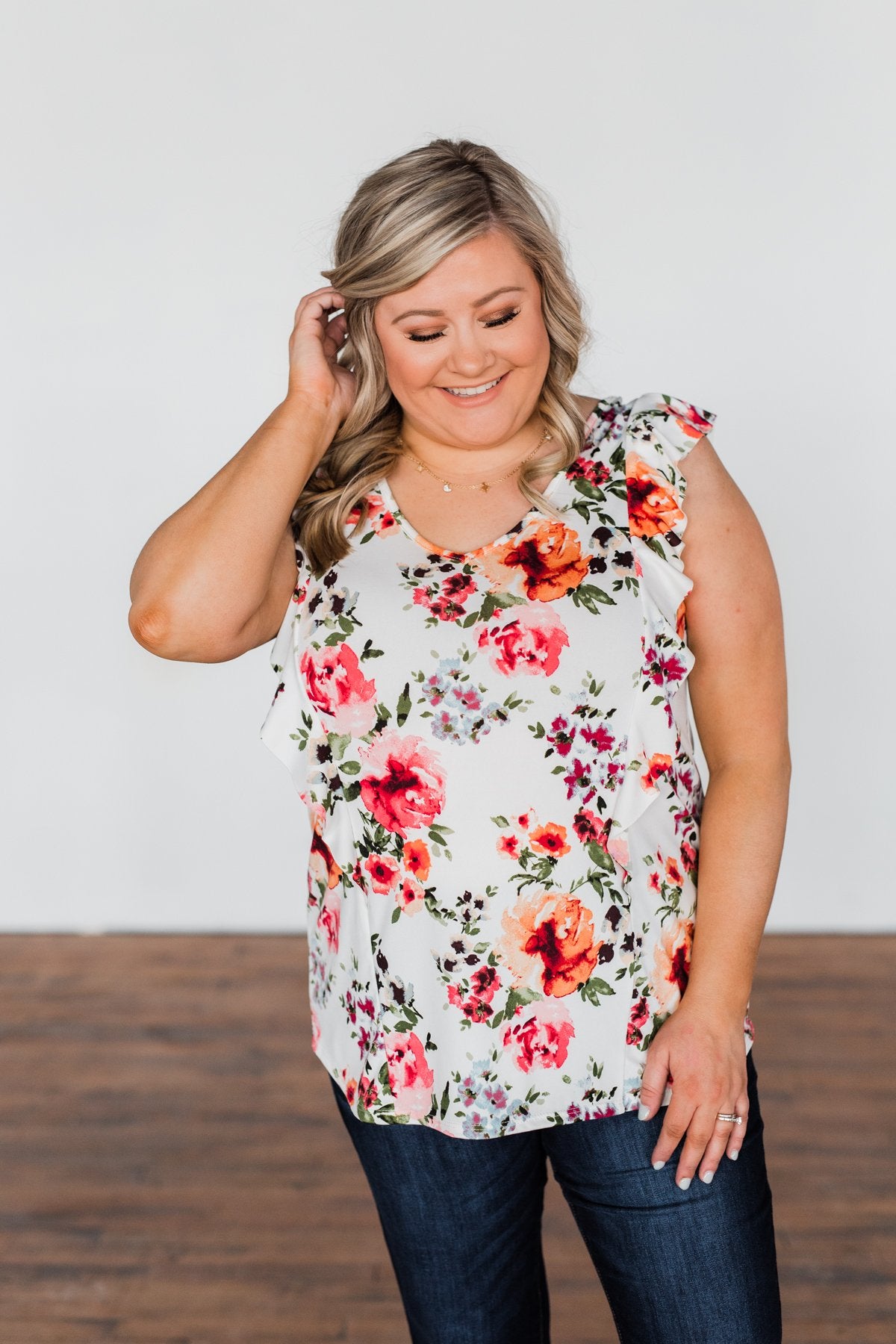 Love Blossoms Ruffle Floral Top- Ivory