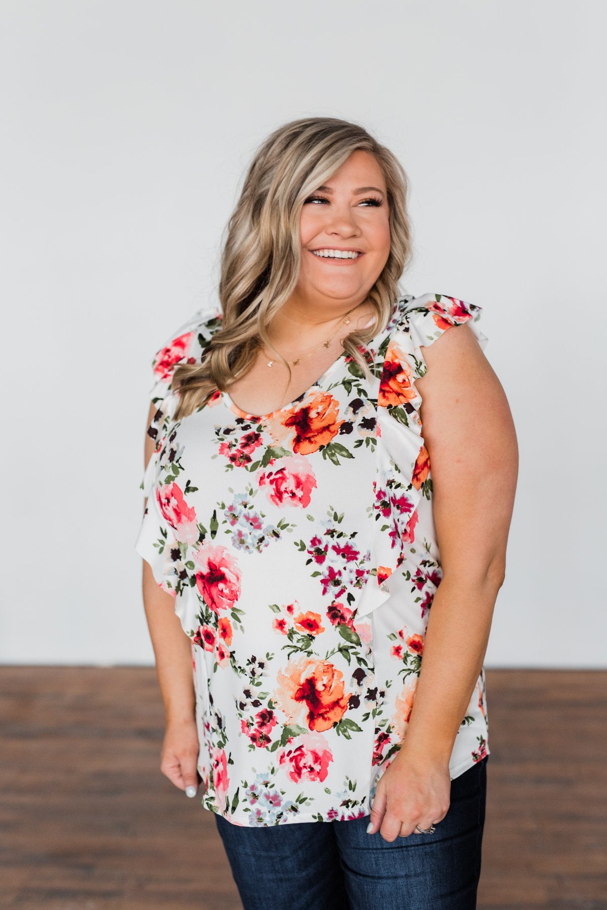 Love Blossoms Ruffle Floral Top- Ivory