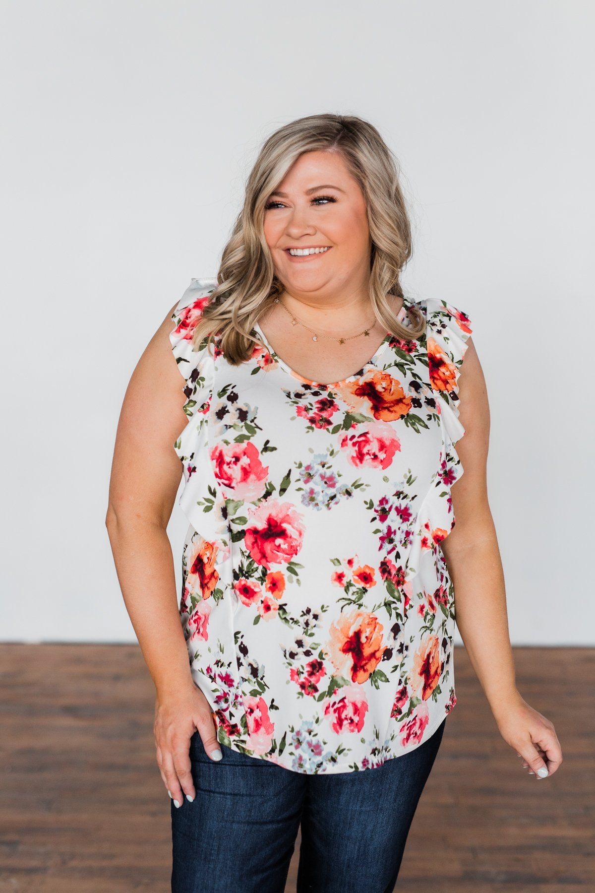Love Blossoms Ruffle Floral Top- Ivory