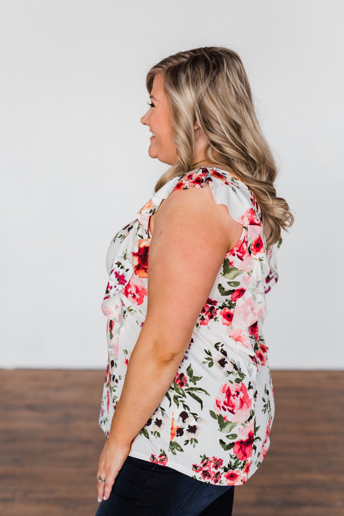 Love Blossoms Ruffle Floral Top- Ivory