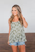 Here With You Floral Babydoll Tank Top- Olive
