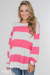 Good Day for Sunshine Striped Pullover- Pink & Off White